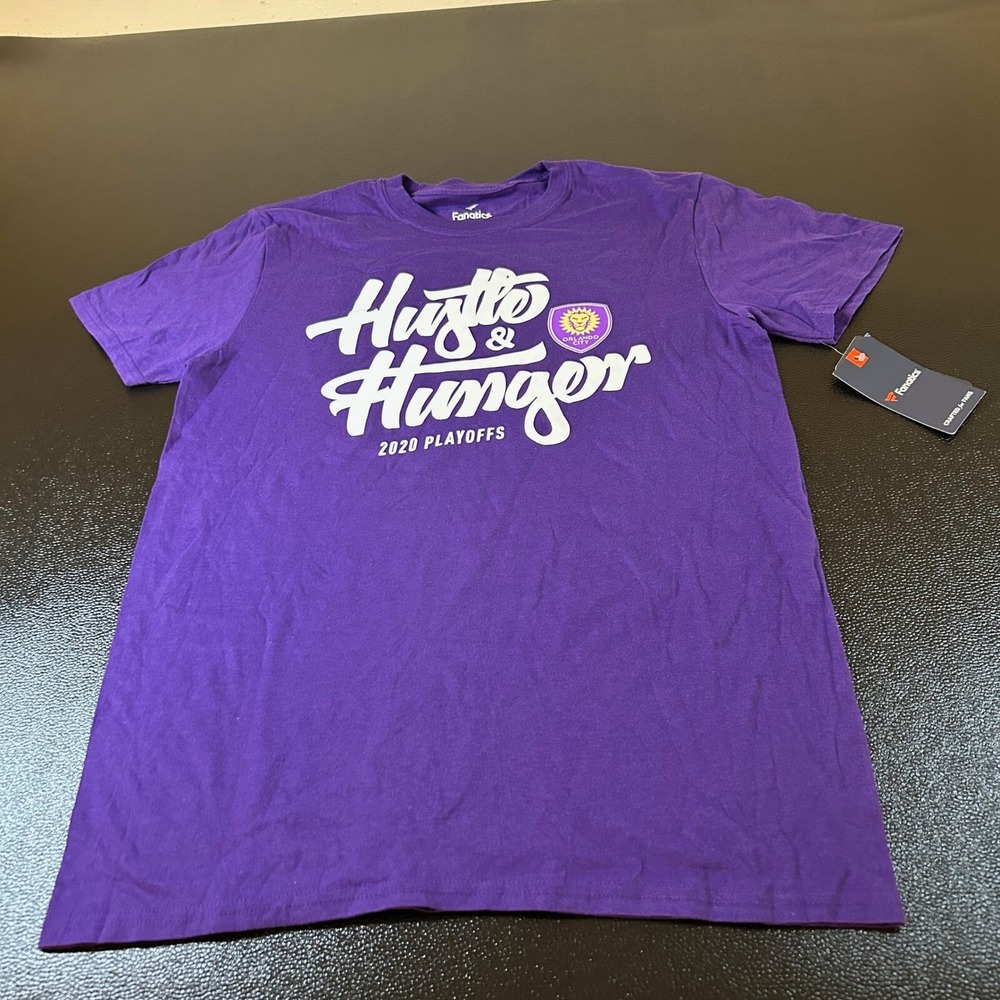 Fanatics Orlando City Hustle & Hunger Playoffs MLS Soccer T-Shirt Adult Medium